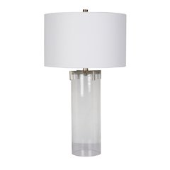 1-Light Polished Nickel Table Lamp With A Clear Glass Base And A Shade