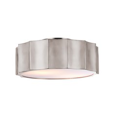 3-Light Shiny Nickel Iron Flush Mount With A White Acrylic Bottom Cover