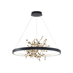 1-Light Sand Black Stainless Steel LED Chandelier, Aluminum Confetti Interior