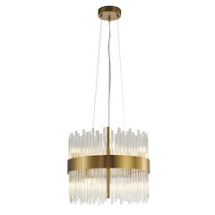 10-Light Gold Chandelier With Clear Glass Rods