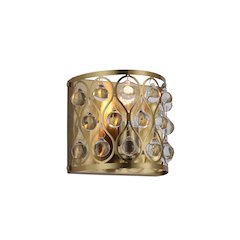 1-Light Gold Wall Sconce With Clear Hanging Crystals