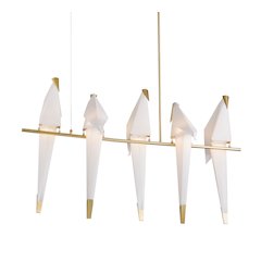 5-Light Gold LED Chandelier With White Plastic Birds