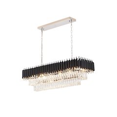 12-Light black and chrome chandelier, clear hanging crystals