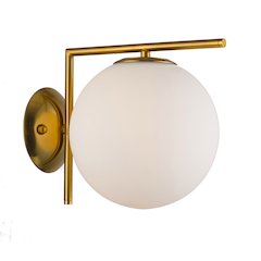 1-Light Brass Metal Wall Sconce With A Milk White Glass Shade
