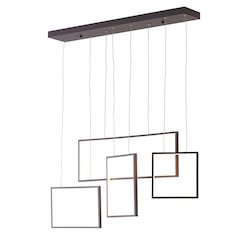 4-Light Dimmable Coffee Brown LED Chandelier With Hanging Box Pendants