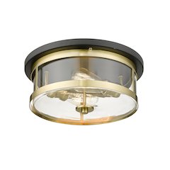 2-Light Black And Gold Flush Mount With A Clear Glass Shade