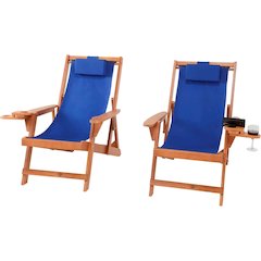 Canvas Sling Chair With Cup And Wine Holder (Set Of 2)