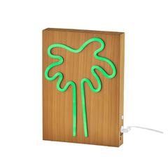 Wood Framed Neon Palm Tree Table/Wall Lamp