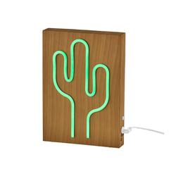 Wood Framed Neon Cactus Table/Wall Lamp
