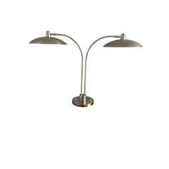 Ridgeline satin nickel adjustable double table lamp,two metal dome shaped shades