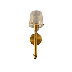 Single brushed brass sconce with crackle glass shade