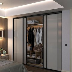 4 Panel Glass Sliding Closet Door with Aluminum Frame