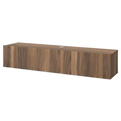 Brown floating TV stand with wall-mount design and modern appeal