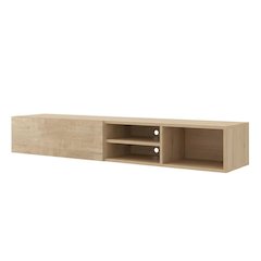 Floating TV Stand with Oak Finish and Open Shelves for Modern Living