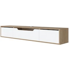 Beige Wall-Mounted TV Stand, Up to 80 Inch Screens, Engineered Wood Construction