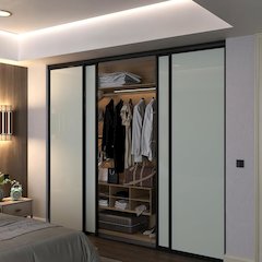 4 Panel Glass Sliding Closet Door with Aluminum Frame