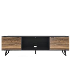 Modern Door Glass Shelf TV Stand with Storage for TVs up 80 to Inches, Walnut