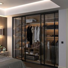 4 Panel Glass Sliding Closet Door with Aluminum Frame