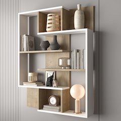 5-Tier Geometric Book Shelf, White and Oak, Kids Bookshelf and Bookcase