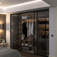 4 Panel Glass Sliding Closet Door with Aluminum Frame