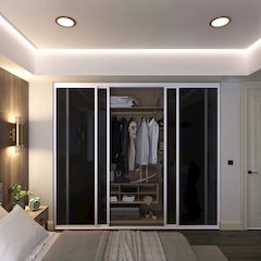 4 Panel Glass Sliding Closet Door with Aluminum Frame - White