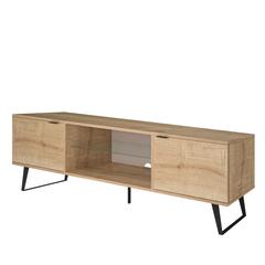 Mid Century Modern Door Glass Shelf TV Stand (Oak)