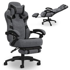 Gaming Chairs For Adults With Headrest Pillow - Grey Fabric