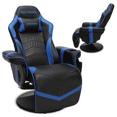 Reclining Gaming Chair with Footrest, Gaming Chair Recliner - Blue