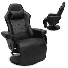 Reclining Gaming Chair with Footrest, Gaming Chair Recliner - Black
