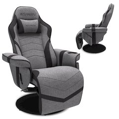 Reclining Gaming Chair with Footrest - Gray Fabric