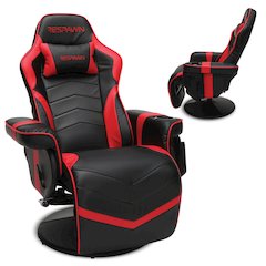 Reclining Gaming Chair with Footrest, Gaming Chair Recliner - Red
