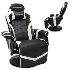 Reclining Gaming Chair with Footrest, Gaming Chair Recliner - White