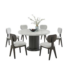 Valencia 7-Piece 54" Round White Faux Marble Dining Set