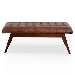 Maja Mid Century Modern Tan Leather Bench