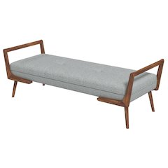 Gray Fabric Bench with Solid Wood Frame, Foam Cushions, Modern Entryway Bench