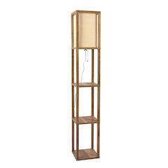 Pinnacle Shelf Floor Lamp For Bedroom/Living Room, Natural Wood with Long Shade