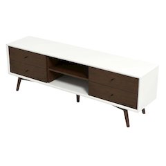 White Walnut TV Stand, Up to 72 Inches, Wood Construction, Modern Style