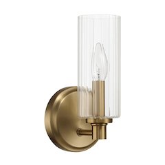 Jardin Single Light Wall Sconce With Clear Ribbed Glass - Satin Brass