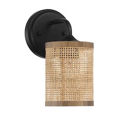 Reef 1-Light Rattan Wall Sconce with Black Metal Finish