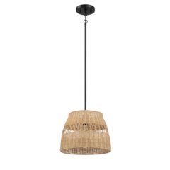 Essence Single Lights Pendant With Rattan Shade  Black Metal Finish