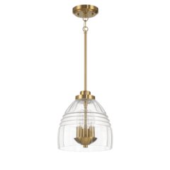Ember Three Candle Lights Chain Pendant With Clear Glass - Satin Brass