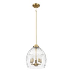 Zen Five Pendant Chain Hanging Light with Clear Glass - Satin Brass