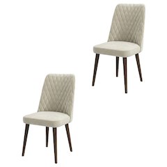Velvet Mid-Century Modern Dining Chairs with Walnut Legs, Beige, Set of 2
