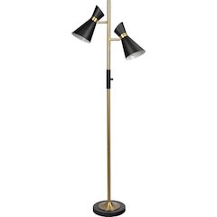 Axis Brassed Gold Floor Lamp with 4-Way Switch Double Spots with Metal Base