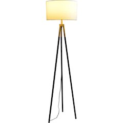 Sway Brassed Gold Floor Lamp with On/Off Switch Triple Legs White Fabric Shade