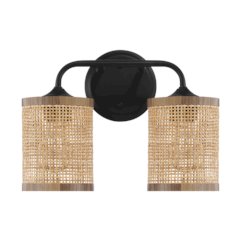 Quell 2-Light Rattan Wall Sconce with Black Metal Finish