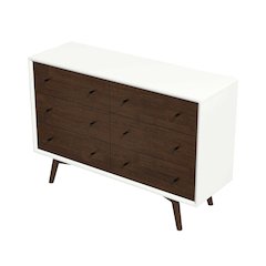 Caroline Mid-Century Modern White Dresser 6 Drawer