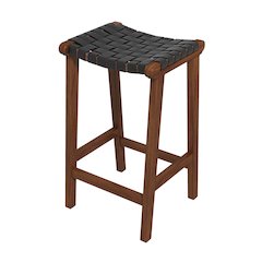 Modern Genuine Black Leather 24.5” Counter Stool with Wood Base