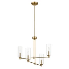 Enigma Four Lights Chandelier With Clear Ribbed Glass -Satin Brass