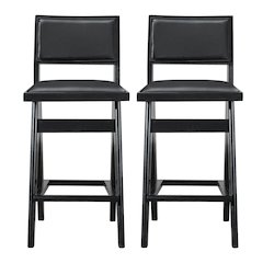Black PU Leather Stool for Vanity, Set of 2, Small Vanity Seat for Desk